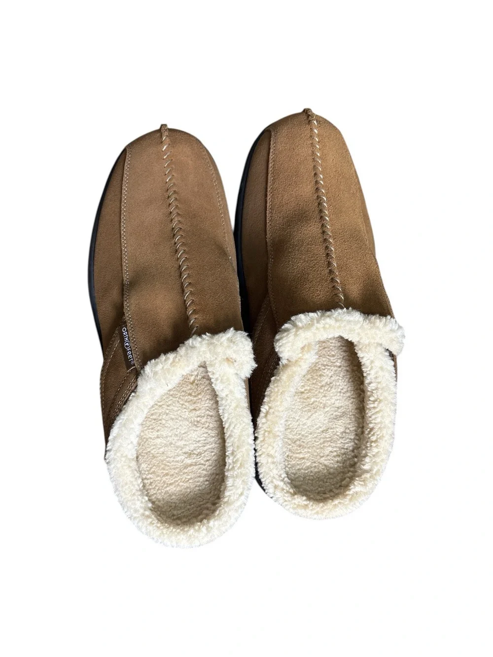Orthofeet Asheville Men’s Orthopedic Tan Suede Faux Fur-Lined Slip-On Slippers